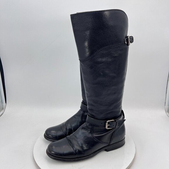 Frye Phillip Women Size 7B 3476844 Black Leather Buckle Side Zip Riding Boot - Picture 1 of 16